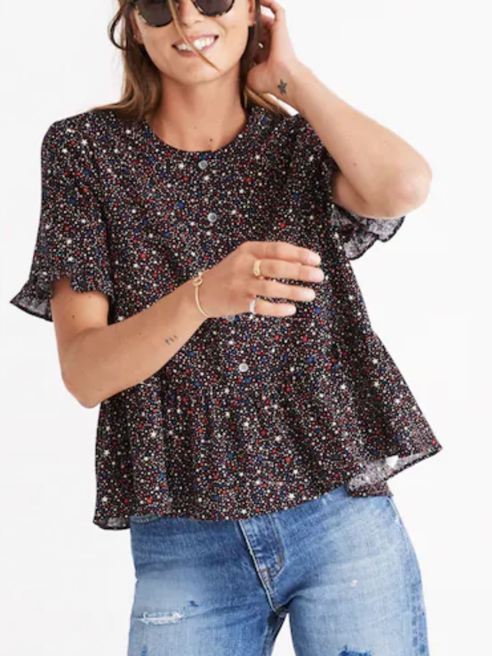 Madewell Studio Ruffle-Hem Top in Starry Night